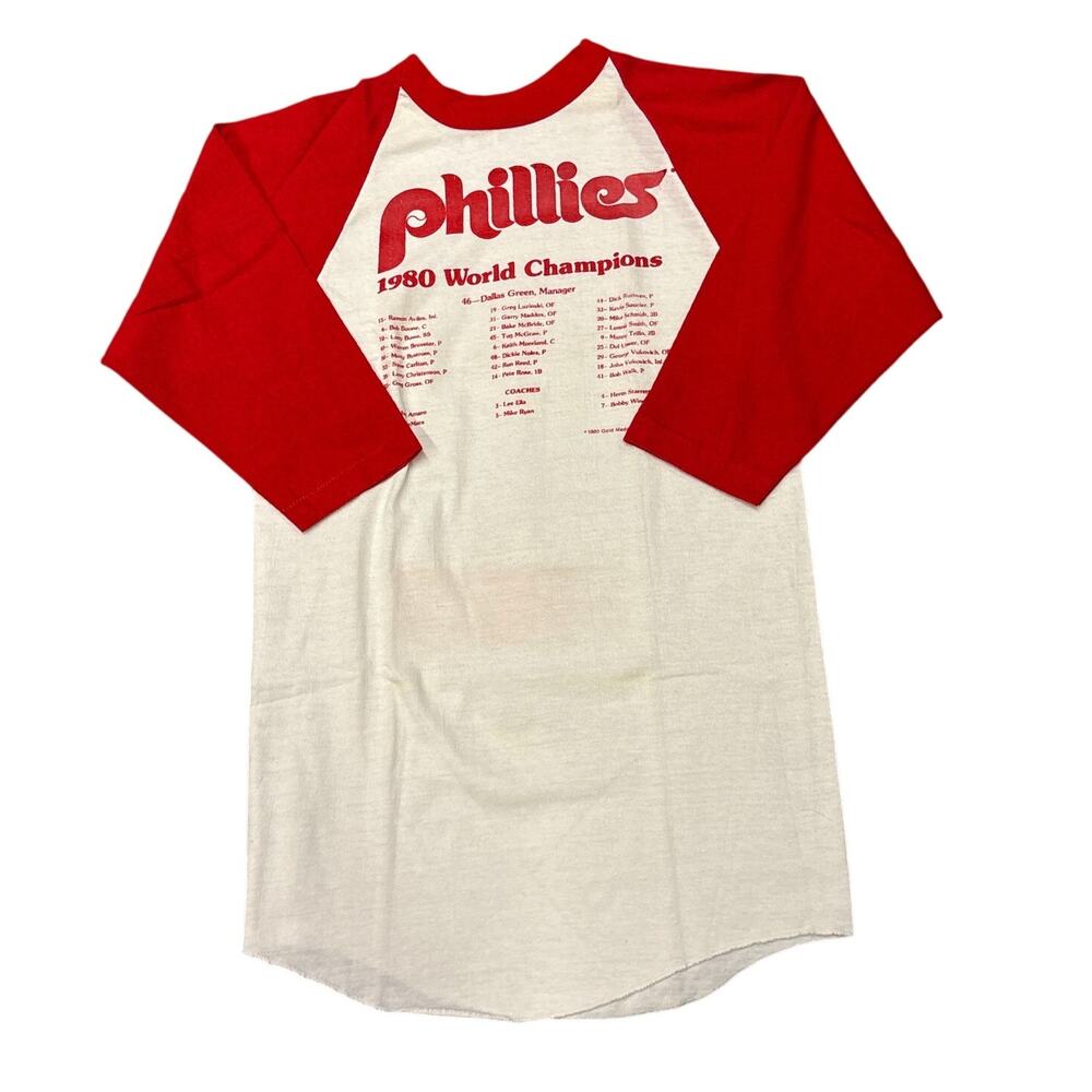 Vtg Phillies 1980s World Series Championship Ringer T Shirt Med 3/4 Sleeve *READ